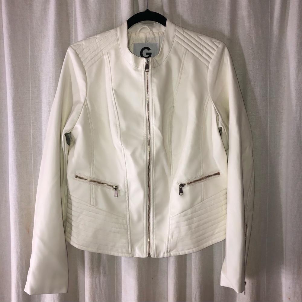 G by Guess White Faux Leather Jacket